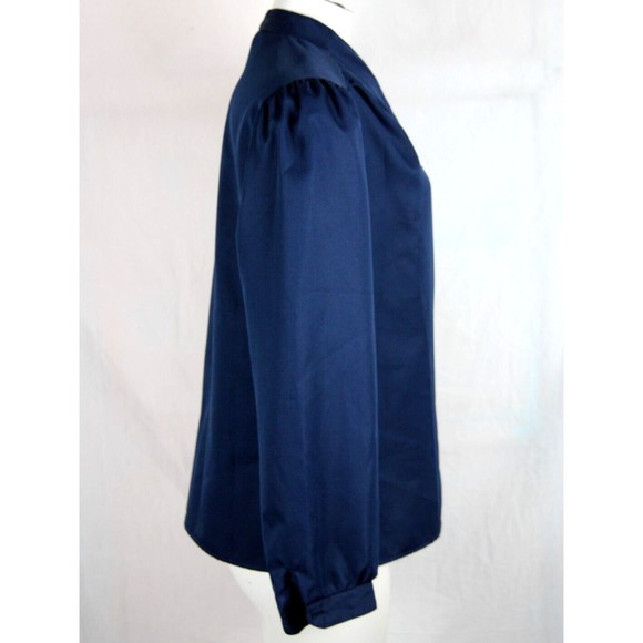 Vtg Lady Arrow Navy Blue Blouse Top Dacron Polyester Button Up Long Sleeve 14 - Picture 4 of 7